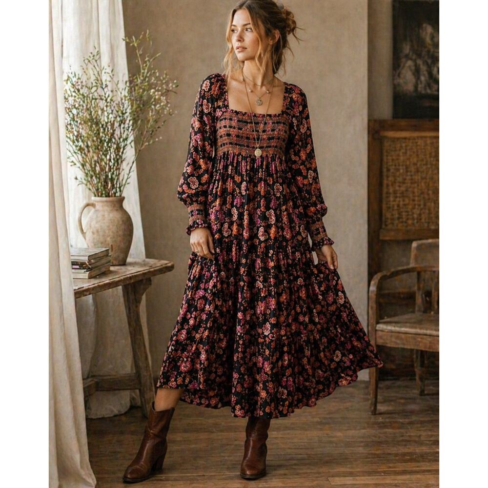 Free People Sweet Escape Maxi Dress XS Boho Prairie Floral Cottagecore Festival